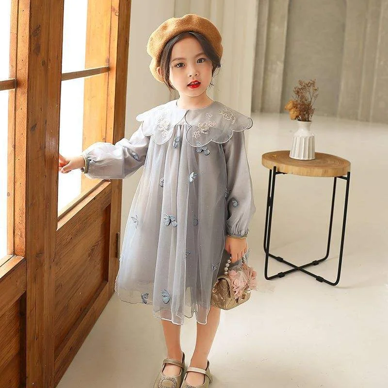 Girls’ Dress Solid Sweet Lace Worsted Two-tone Eco-friendly Knee-length Long-Sleeved Princess Dress - Image 3