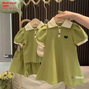 Mint Green Princess Dress for Girls Summer Casual Heart Shape Ruffle Short Sleeves with Shorts