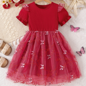 Little Diva Sparkle Red Dress with Butterflies