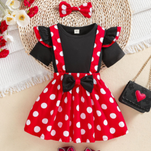 Minnie Mouse Polka Party Dress with Headbnd
